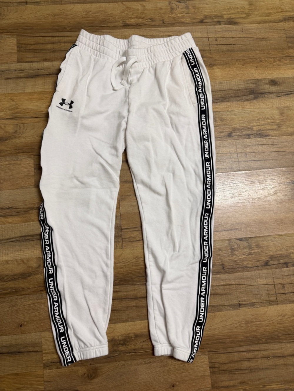 Women’s Under Armour White Joggers with Black Branded Side Tape